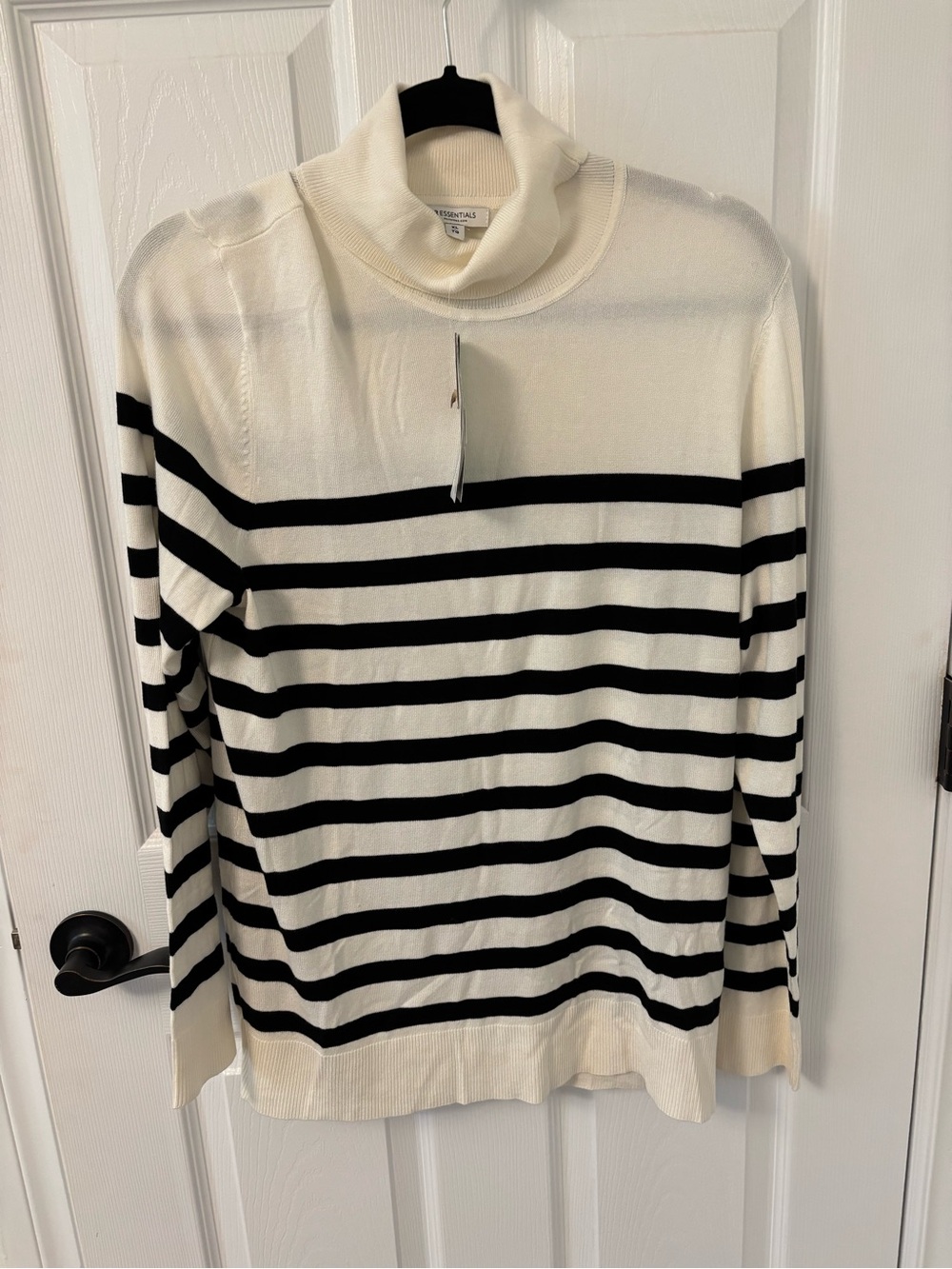 Essentials Cream and Black Striped Cowl Neck Sweater
